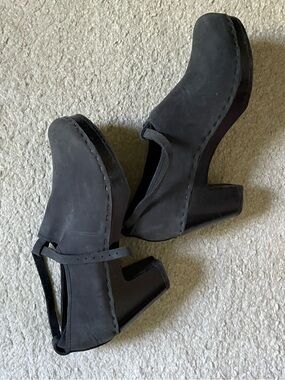 No. 6 Black Nubuck Mary Jane Clog Heels